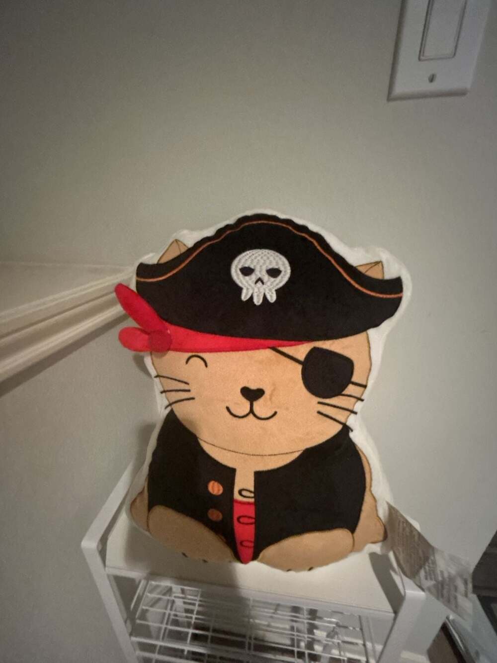 Pirate Cat Plush Pillow Stuffed Animal with Eye Patch and Tricorne Hat